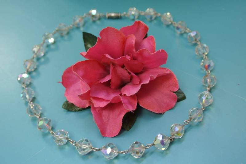 Vintage Ab Kristallperlenkette 1950Er Jahre Aurora Borealis, Silberverschluss von NORDICARTVINTAGE