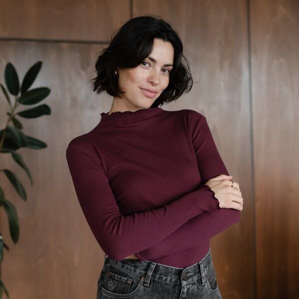 NORDLICHT Geripptes Langarmshirt Lica mit kurzem Stehkragen von NORDLICHT