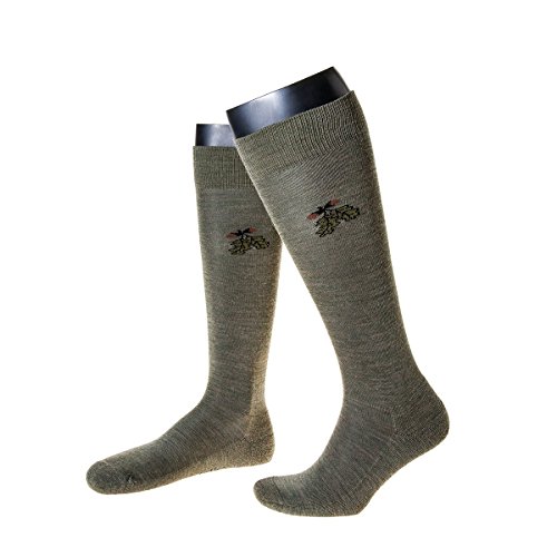 NORDPOL Herrenwollkniestrumpf mit Eichenlaub-Motiv und Plüschsohle, 3 Paar, oliv, Made in Germany, Gr. 42-44 von NORDPOL-Strümpfe
