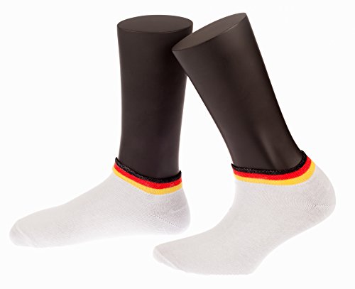 NORDPOL-Strümpfe Deutschland Sneaker Socken der Marke, 1 Paar, unisex, aus Baumwolle, mit Deutschlandfahne im Bündchen, weiss, Made in Germany, Gr. 39-42 von NORDPOL-Strümpfe