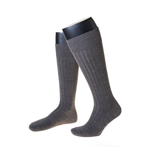 NORDPOL Unifarbener Herrenwollkniestrumpf mit Rippstruktur, 3 Paar, hellgrau, Made in Germany, Gr. 45-47 von NORDPOL-Strümpfe