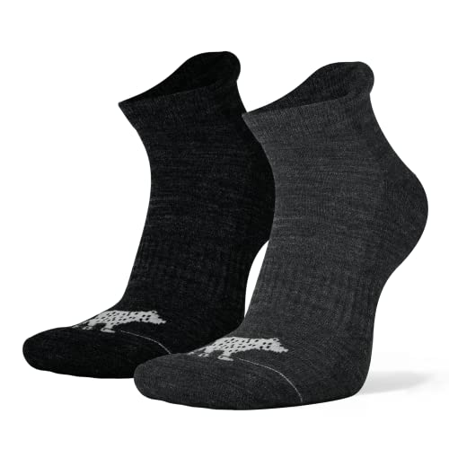 2 Paar, Merino Outdoor Socken kurz für Damen und Herren, Performance Wandersocken bis Knöchel, gepolstert, keine Blasen, weiche Sohle, atmungsaktiv schwarz grau - Funktionssocken, Trekking, Sport von NORDSOX