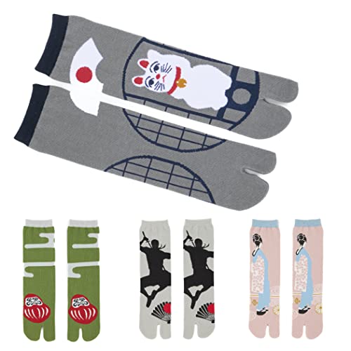 NOREN Japanische Tabi Socken Flip Flop Socken (Japanorama) Made in Japan/Sandal Print Socken Split Toe/Unisex Größe für Männer Frauen, Erwachsenen-Sets, japanisches Zeichen 1, Einheitsgröße von NOREN