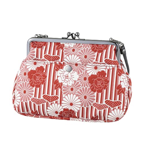 Vintage Kiss Lock Geldbörsen und Handtaschen Crossbody Tasche/Made in Japan Japanische Tasche Abendtasche Clutch Schnalle Geldbörse Schultertasche, Kimono-Tuch, Retro-Stil, Blumenmotiv, Rot, Small von NOREN