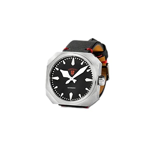 NORMALZEIT Automatik Armbanduhr - Designeruhr in Würfeluhr-Optik mit schwarzem handgearbeitetem Lederband - Front aus Saphirglas - Modell: Blackout - Made in Austria von NORMALZEIT