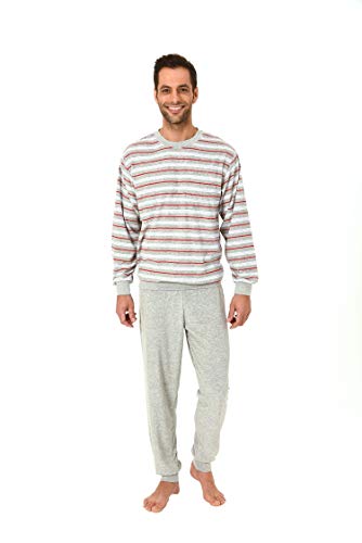 Eleganter Herren Frottee Pyjama Schlafanzug lang mit Bündchen - auch in Übergrössen 61505, Größe2:56, Farbe:grau-Melange von NORMANN-Wäschefabrik