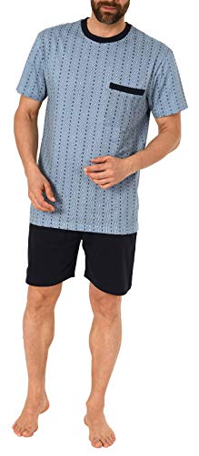 Herren Pyjama Shorty Schlafanzug kurz, Minimalprint - 191 105 90 513, Größe2:50, Farbe:hellblau von Normann