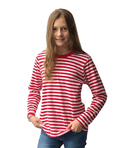 Kinder Mädchen oder Jungen Karneval Unisex Shirt Langarm, Geringelt, 111 654 90 109, Farbe:rot/Weiss, Größe:140/152 von NORMANN WÄSCHEFABRIK