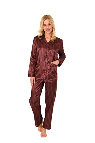 NORMANN-Wäschefabrik Langer Satin Pyjama, durchgeknöpft - 61509, Farbe:Bordeaux, Größe:44/46 von NORMANN-Wäschefabrik