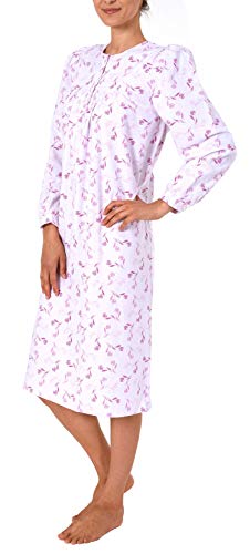 NORMANN WÄSCHEFABRIK Damen Finette Nachthemd fraulich mit Knopfleiste am Hals - auch in Übergrössen - 61885, Größe2:44/46, Farbe:pink von NORMANN-Wäschefabrik