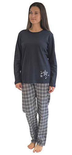 NORMANN-Wäschefabrik Damen Flanell Pyjama Mix & Match - Oberteil mit Sterne Motiv - auch in Übergrößen, 281 201 90 994, Farbe:Marine, Größe2:44/46 von NORMANN-Wäschefabrik