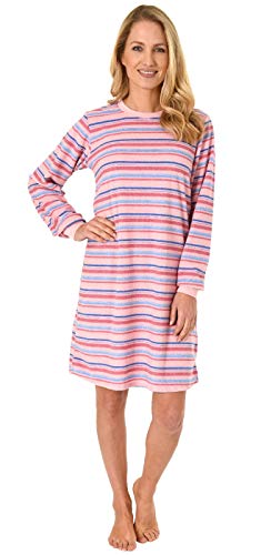 NORMANN-Wäschefabrik Damen Frottee Nachthemd mit Bündchen in Streifenoptik - auch in Übergrößen - 291 93 235, Farbe:rosa, Größe2:36/38 von Normann
