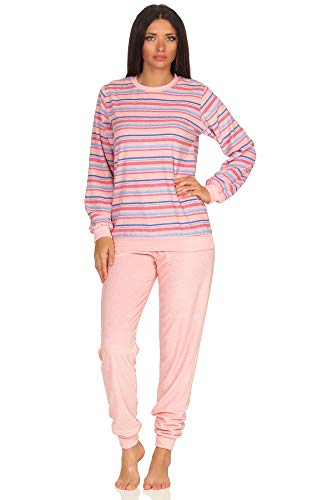 NORMANN-Wäschefabrik Damen Frottee Pyjama mit Bündchen in tollem Streifendesign - auch in Übergrössen - 291 235, Farbe:rosa, Größe2:48/50 von Normann