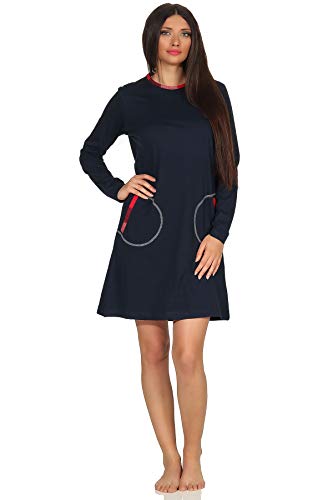 NORMANN-Wäschefabrik Damen Nachthemd Langarm mit aufgesetzten Taschen - 291 213 90 320, Farbe:Marine, Größe2:40/42 von NORMANN-Wäschefabrik