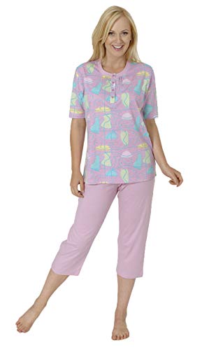 Normann Damen Capri Pyjama, Kurzarm-Schlafanzug in Übergröße - 52786, Farbe:rosa, Größe2:56/58 von Normann