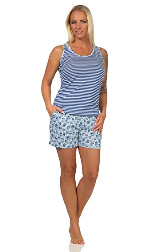 Ärmelloser Damen Achsel Shorty Pyjama Schlafanzug mit Spitzenbesatz - auch in Übergrössen, Farbe:hellblau, Größe:40-42 von Normann