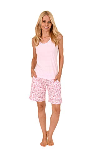 Ärmelloser Damen Achsel Shorty Pyjama Schlafanzug mit Spitzenbesatz - auch in Übergrössen, Farbe:rosa, Größe:60-62 von Normann