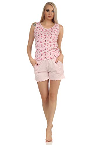 Ärmelloser Damen Achsel Shorty Schlafanzug Pyjama mit Herzmotiven - auch in Übergrössen, Farbe:rosa, Größe:40-42 von Normann