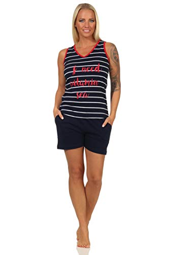 Ärmelloser Damen Shorty Pyjama in maritimer Streifenoptik - auch in Übergrössen erhältlich, Farbe:Marine, Größe:36-38 von NORMANN-Wäschefabrik