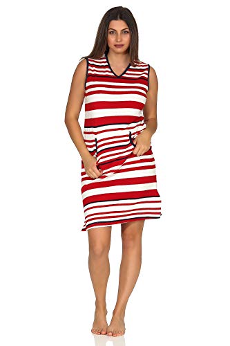 Ärmelloses Damen Achselträger Frottee Strandkleid Nachthemd in maritimer Streifen Optik, Farbe:rot, Größe2:36/38 von Normann