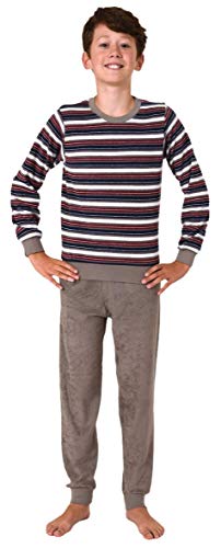 Cooler Jungen Frottee Pyjama Langarm Schlafanzug mit Bündchen - 63560, Farbe:grau, Größe:128 von NORMANN-Wäschefabrik
