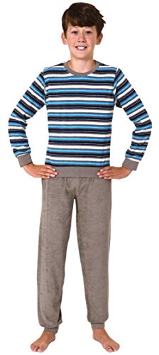 Cooler Jungen Frottee Pyjama Langarm Schlafanzug mit Bündchen - 63560, Farbe:türkis, Größe:128 von NORMANN-Wäschefabrik