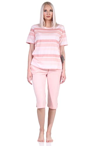 Damen Capri Schlafanzug Kurzarm Pyjama im farbenfrohen Streifen Look - 112 204 90 464, Farbe:rosa, Größe:36-38 von NORMANN-Wäschefabrik