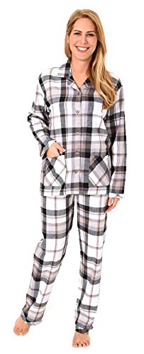 Damen Flanell Pyjama Schlafanzug in edlen Karodesign - –auch in Übergrössen 201 95 243, Farbe:grau, Größe2:40/42 von Normann