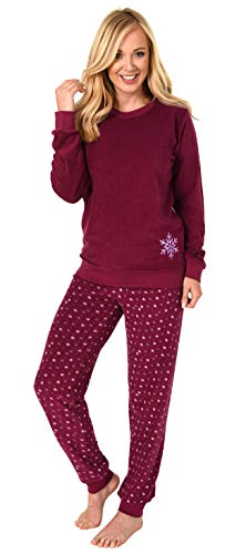 Damen Frottee Pyjama Schlafanzug Langarm mit Bündchen und Eiskristall Motiv 281 201 03 004, Farbe:rot, Größe2:44/46 von NORMANN-Wäschefabrik
