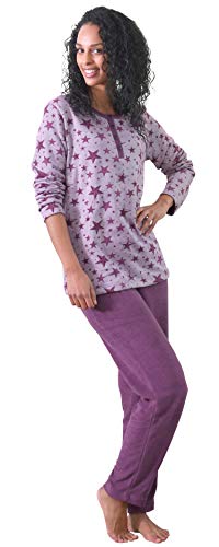 Damen Frottee Pyjama Schlafanzug –Sterne als Motiv - auch in Übergrößen bis Gr. 60/62, Farbe:Beere, Größe2:48/50 von Normann