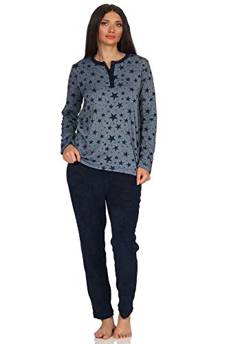 Damen Frottee Pyjama Schlafanzug –Sterne als Motiv - auch in Übergrößen bis Gr. 60/62, Farbe:Marine, Größe2:52/54 von NORMANN-Wäschefabrik