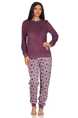 Damen Frottee Pyjama Schlafanzug mit Bündchen –Sterne als Motiv - auch in Übergrößen 93020, Farbe:Beere, Größe2:36/38 von Normann