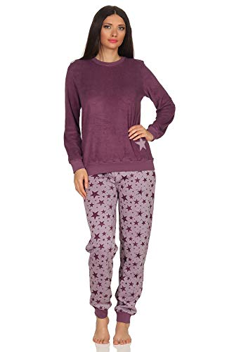 Damen Frottee Pyjama Schlafanzug mit Bündchen –Sterne als Motiv - auch in Übergrößen 93020, Farbe:Beere, Größe2:40/42 von Normann