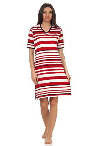 Damen Frottee Strandkleid Nachthemd Kurzarm in maritimer Streifen Optik - 102 214 93 920, Farbe:rot, Größe2:44/46 von Normann