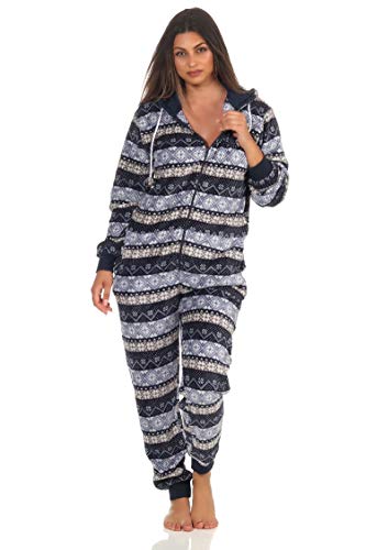 Damen Jumpsuit Overall Schlafanzug Norweger-Look, Overall mit Kapuze - 291 267 97 959, Farbe:Marine, Größe2:36/38 von NORMANN-Wäschefabrik