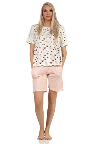 Damen Kurzarm Schlafanzug Shorty Pyjama in toller Tupfen-Punkte Optik- auch in Übergrössen, Farbe:rosa, Größe:60-62 von NORMANN-Wäschefabrik
