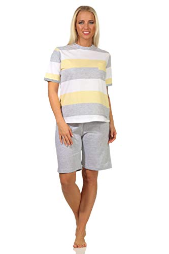 NORMANN-Wäschefabrik Damen Kurzarm Schlafanzug Shorty in toller Blockstreifen Optik - auch in Übergrössen, Farbe:gelb, Größe:36-38 von NORMANN-Wäschefabrik