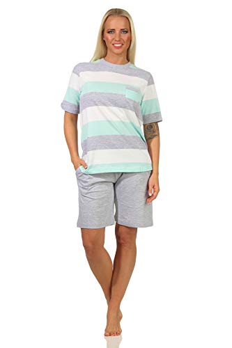Damen Kurzarm Schlafanzug Shorty in toller Blockstreifen Optik - auch in Übergrössen, Farbe:hellblau, Größe:44-46 von NORMANN-Wäschefabrik