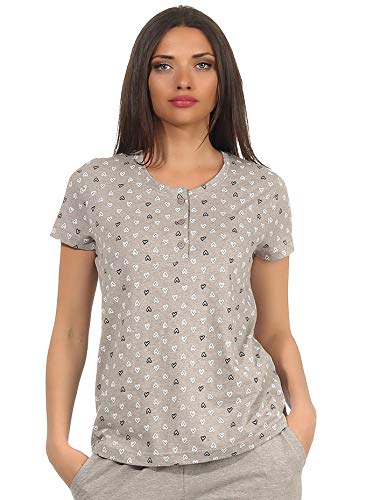 Damen Mix & Match Pyjama Oberteil Shirt Kurzarm Top in tollen Herz Allover Druck, Farbe:grau, Größe2:48/50 von Normann