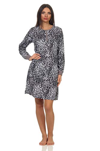 Damen Nachthemd Langarm mit Bündchen in Tupfen/Animal Print Optik - 202 213 90 460, Farbe:grau, Größe:36/38 von NORMANN-Wäschefabrik