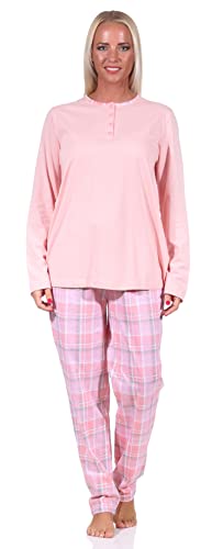 Damen Pyjama Langarm Schlafanzug mit Karohose und Knopfleiste am Hals - 212 201 90 445, Farbe:rosa, Größe:36-38 von NORMANN-Wäschefabrik