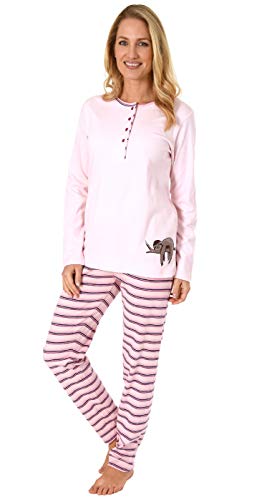 Damen Pyjama Schlafanzug, gestreifte Hose, niedliches Faultier Motiv - auch in Übergrösse, Farbe:rosa, Größe2:40/42 von NORMANN-Wäschefabrik