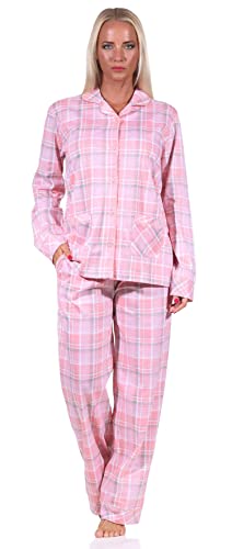 Damen Pyjama Schlafanzug Langarm in Karopotik zum durchknöpfen in Single Jersey Qualität, Farbe:rosa, Größe:40-42 von NORMANN-Wäschefabrik