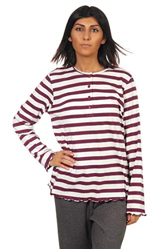Damen Pyjama Shirt Langarm Oberteil Mix & Match in Streifenoptik - 202 219 90 903, Farbe:Beere, Größe:44/46 von NORMANN-Wäschefabrik