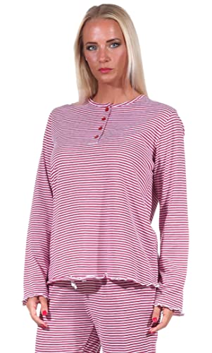 Damen Pyjama Shirt Langarm Oberteil Mix & Match in Streifenoptik - 212 219 90 903, Farbe:Beere, Größe:48-50 von NORMANN-Wäschefabrik