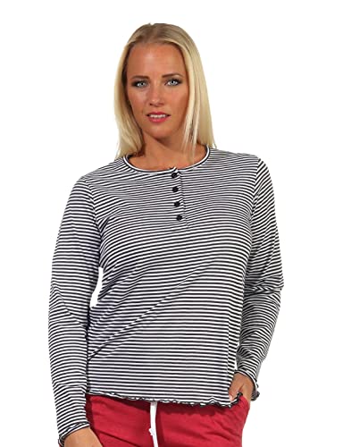 Damen Pyjama Shirt Langarm Oberteil Mix & Match in Streifenoptik - 212 219 90 903, Farbe:anthrazit, Größe:40-42 von NORMANN-Wäschefabrik