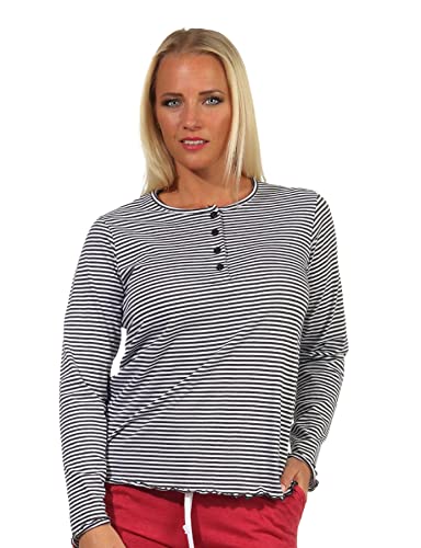 Damen Pyjama Shirt Langarm Oberteil Mix & Match in Streifenoptik - 212 219 90 903, Farbe:anthrazit, Größe:48-50 von NORMANN-Wäschefabrik