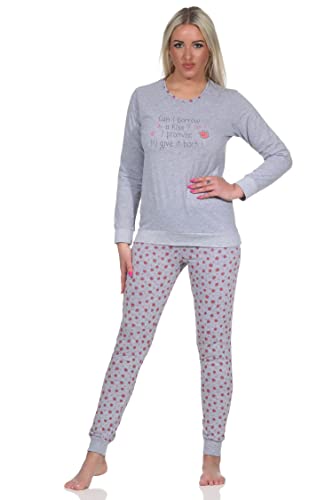 NORMANN-Wäschefabrik Damen Schlafanzug Langarm mit Bündchen Pyjama Kussmund Print - 102 201 10 703, Farbe:grau, Größe:44-46 von NORMANN-Wäschefabrik