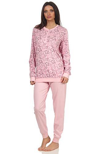 Damen Schlafanzug Pyjama lang Klassische Design im floralen Print, mit Knopfleiste am Hals, Farbe:rosa, Größe2:48/50 von Normann