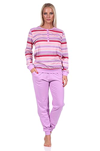 Damen Schlafanzug Pyjama mit Bündchen, geringeltes Oberteil - auch in Übergrössen - 62897, Farbe:lila, Größe:36 von NORMANN-Wäschefabrik